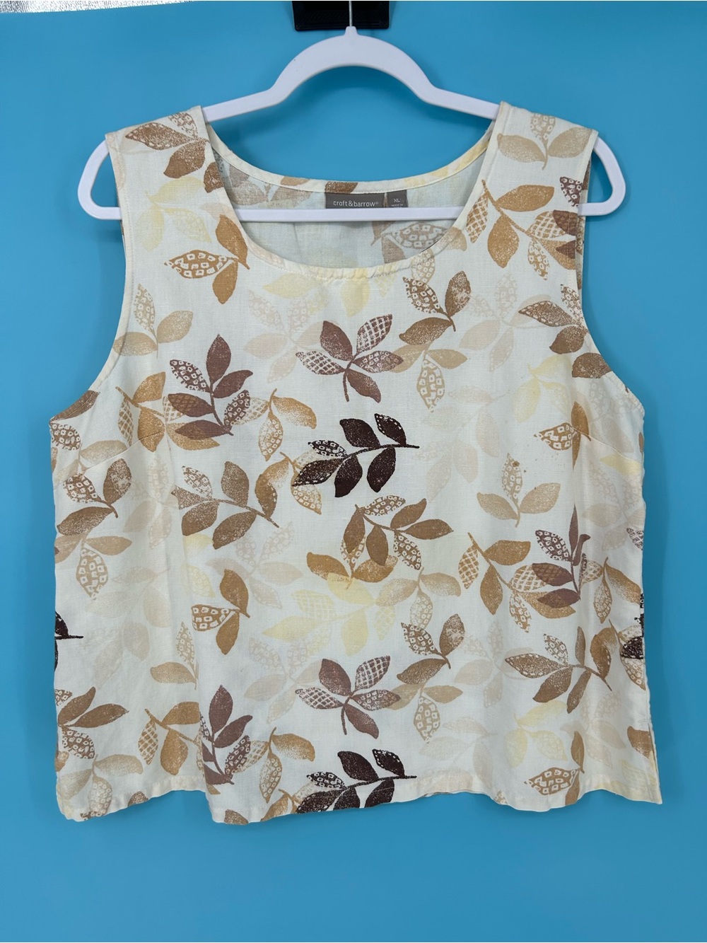 croft & barrow‎ Cream Tank Top with Brown Leaf Print
